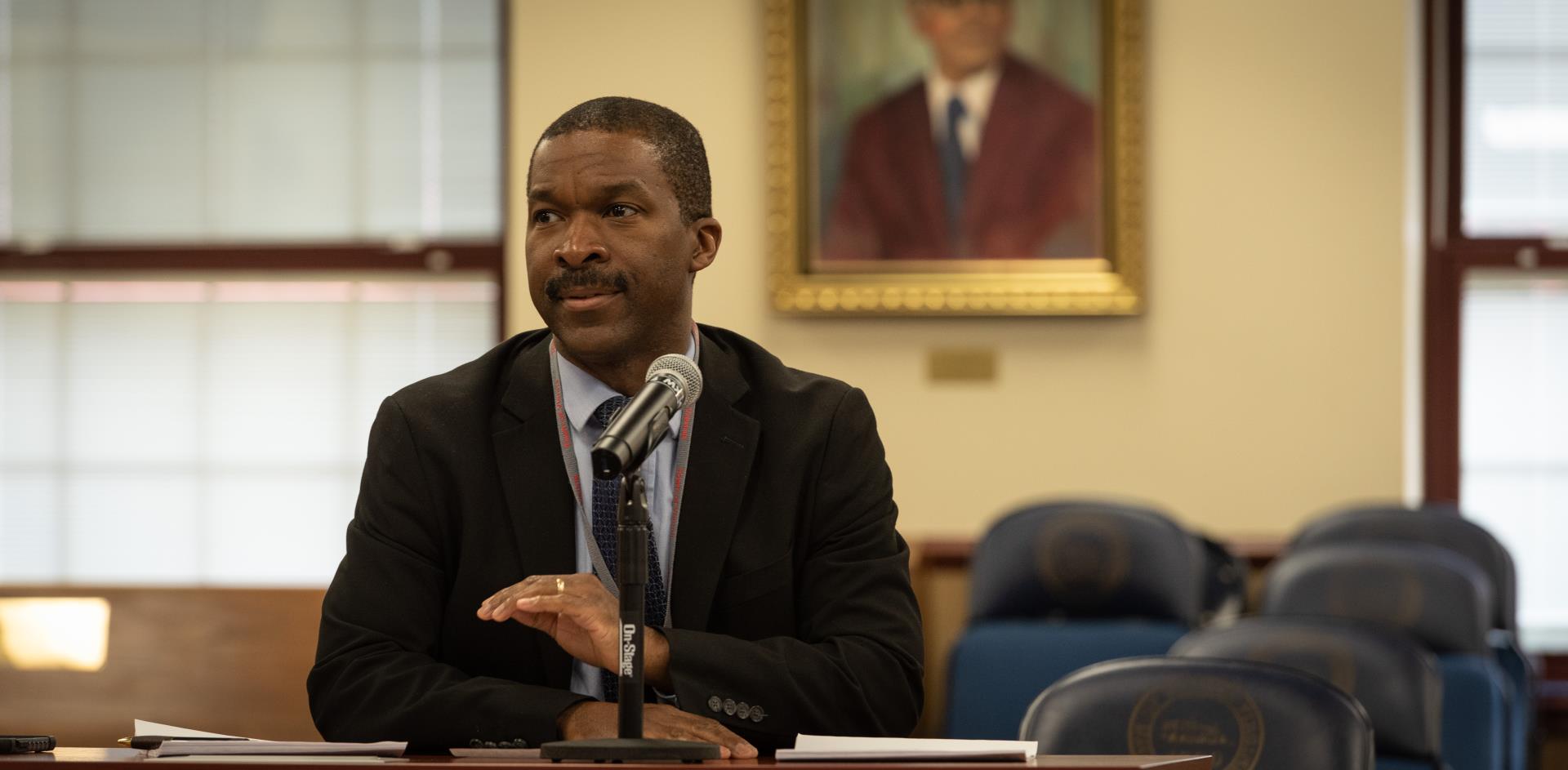 Town Manager in council chambers